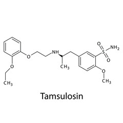 Tamsulosin molecular structure, flat skeletal chemical formula. Alpha blocker drug used to treat Benign prostate hyperplasia - BPH. Vector illustration.