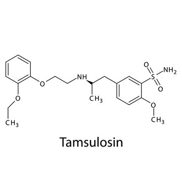 Tamsulosin molecular structure, flat skeletal chemical formula. Alpha blocker drug used to treat Benign prostate hyperplasia - BPH. Vector illustration.