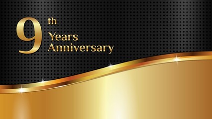 Luxurious and elegant design to celebrate 9th anniversary with black and gold texture. vector illustration