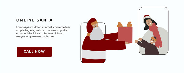 Naklejka premium Online Santa Claus presents gift to child.