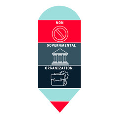 NGO - Non-Governmental Organization acronym. business concept background.  vector illustration concept with keywords and icons. lettering illustration with icons for web banner, flyer