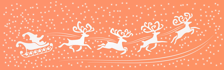 Obraz na płótnie Canvas Merry Christmas and Happy New Year on a orange background with Santa Claus, reindeer and snowflakes. Vector banner template design