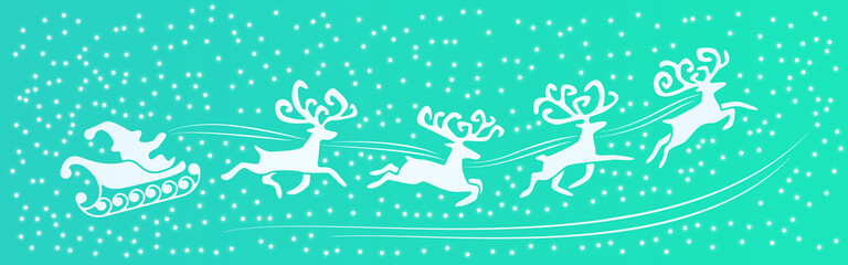 Obraz na płótnie Canvas Merry Christmas and Happy New Year on a blue background with Santa Claus, reindeer and snowflakes. Vector banner template design