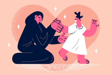 Caring muslim mother play with small daughter 