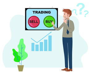 Fototapeta na wymiar Negative and positive trades. Market trader analyzing diagrams. Stock market signals. Trading vector illustration. Isolated vector.