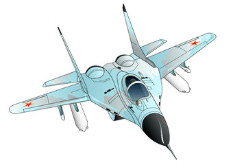 Russian twin engine jet fighter Mikoyan MiG-29. ミグ29ファルクラム (vector. eps. png. jpeg) - obrazy, fototapety, plakaty