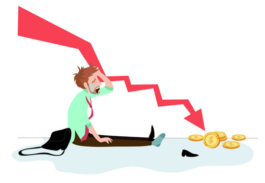Businessman is crying because of the money financial losses in the stock market. Financial loss. Bearish trend in the stock market. Bankruptcy when the stock market falls. 