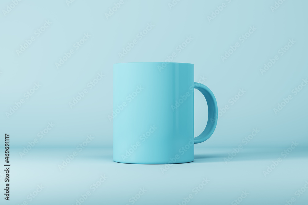 Aufkleber Empty blue mug or cup on light background with mock up place for your advertisement. 3D Rendering.