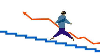 Cartoon man climb the stairs. success and career growth concepts. Flat Design.