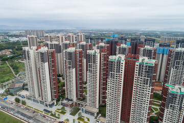 Aerial view of multistory apartment in China