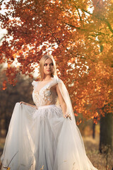 Obraz na płótnie Canvas Beautiful girl wearing fairy dress in autumn forest