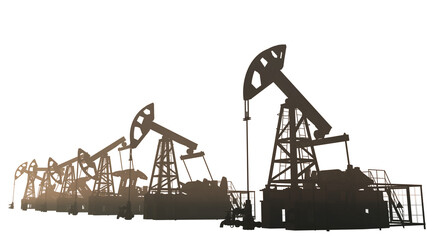 Silhouette of a working oil pump jack on white background . Industrial energy producing equipment. Looped video. 3D render.