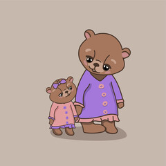 Cute illustrarion mother and douther teddy bears 
