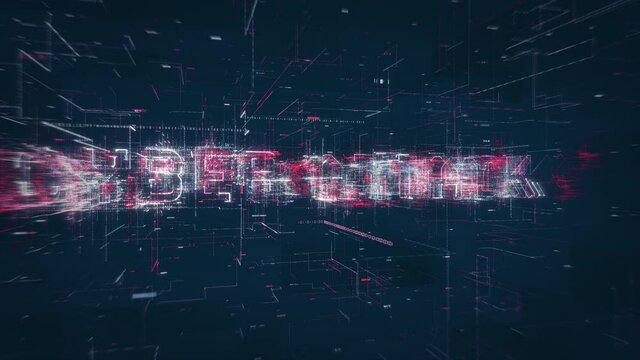 Cyber attack title key word build up animation on a binary code digital network background
