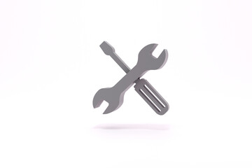 Mechanic icon. Screwdriver and wrench tools. Service tool symbol  on white background. 3d render illustration