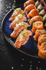 Perfect Sushi Japanese Asian Seafood Food Dish Drink Cocktail Dessert Menu Gourmet Restaurant Chef on Dark Background