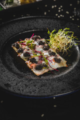 Perfect Sushi Japanese Asian Seafood Food Dish Drink Cocktail Dessert Menu Gourmet Restaurant Chef on Dark Background