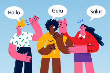 Diverse people talk communicate in different languages 