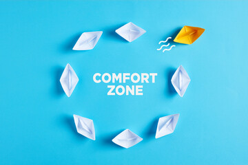 Getting out of the comfort zone concept concept. - obrazy, fototapety, plakaty