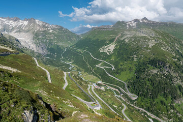 Valais Rhone Valley with Furka Road and Grimsel Pass Road near Oberwald