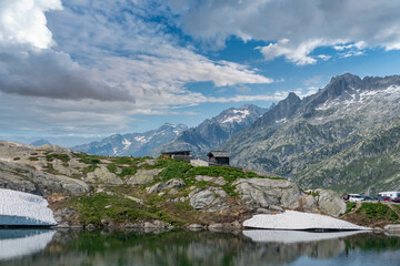 Fototapeta na wymiar Landscape with Lake Totensee on the Grimsel Pass near Oberwald