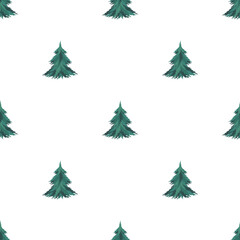 Festive Christmas seamless pattern with a print of fir trees on a white background.
