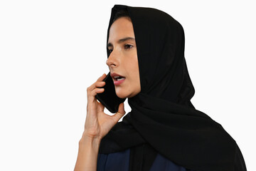 Beautiful Arab Middle Eastern woman on Abaya and Hijab ideal for modern business concept