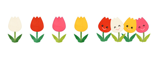 Cute tulip flower illustration set