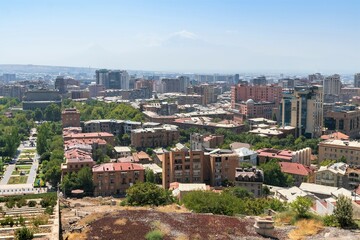 Armenia, Yerevan, September 2021. View of the residential center of the city from the height of the hill.