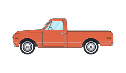 Fototapeta na wymiar Red large old retro pickup truck on white background. Vector flat vintage transport suv car