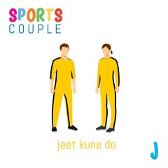 Sports Couple  alphabet in vector with J letter. illustration cartoon sports. Alphabet design in a colorful style.