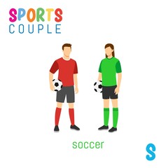 Sports Couple  alphabet in vector with S letter. illustration cartoon sports. Alphabet design in a colorful style.