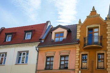 Fototapeta na wymiar City streets, old traditional houses Poland