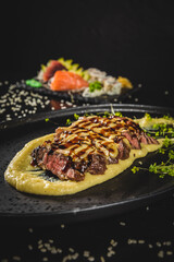 Perfect Sushi Japanese Asian Seafood Food Dish Drink Cocktail Dessert Menu Gourmet Restaurant Chef on Dark Background