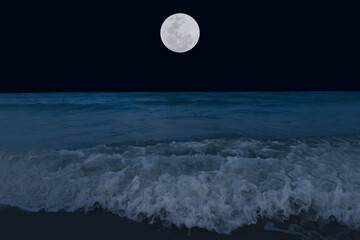 Sea with full moon in the dark night.