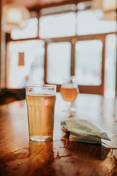 British beer pint glass, pub aesthetic stock image