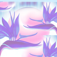 Fototapeta na wymiar Tropical flowers illustration. Purple flowers and circular elements.