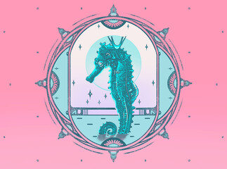 Seahorse illustration in pastel colours.