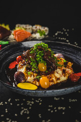 Perfect Sushi Japanese Asian Seafood Food Dish Drink Cocktail Menu Gourmet Restaurant Chef on Dark Background