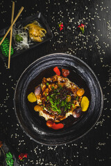 Perfect Sushi Japanese Asian Seafood Food Dish Drink Cocktail Menu Gourmet Restaurant Chef on Dark Background