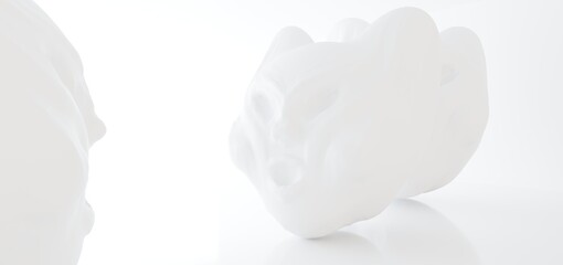 Luxury  abstract architectural minimalistic background. A snowy men  evil head blowing by the north wind. Isolated. 3D illustration and rendering.