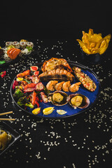 Perfect Sushi Japanese Asian Seafood Food Dish Drink Cocktail Menu Gourmet Restaurant Chef on Dark Background