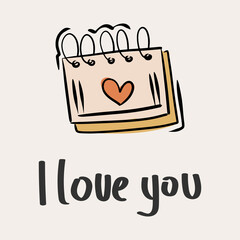 St.Valentine's day vector illustration in boho colours. Hand drawn elements with hearts and lettering. For posters, cards, invitations.