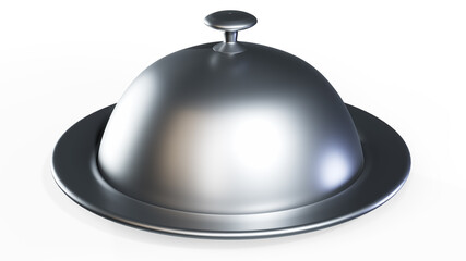 Open silver steel serving Cloche isolated on a white background. 3d rendering