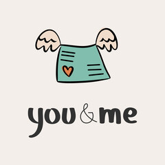 St.Valentine's day vector illustration in boho colours. Hand drawn elements with hearts and lettering. For posters, cards, invitations.