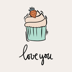 St.Valentine's day vector illustration in boho colours. Hand drawn elements with hearts and lettering. For posters, cards, invitations.