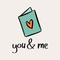 St.Valentine's day vector illustration in boho colours. Hand drawn elements with hearts and lettering. For posters, cards, invitations.