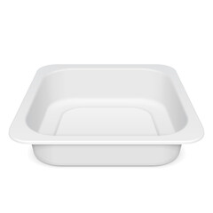 Empty Blank Styrofoam Plastic Food Tray Container Box. Illustration Isolated On White Background. Mock Up Template Ready For Your Design. Vector EPS10