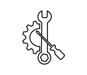 Service tools icon on white background. Screwdriver, gear and wrench.

