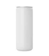 Can of energy drink isolated on white. Mockup for design
